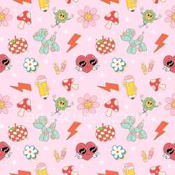 Pattern Bundle - Seamless 3D Pattern PBR Texture Featuring Playful Retro Cartoon Motifs on Pink texture preview