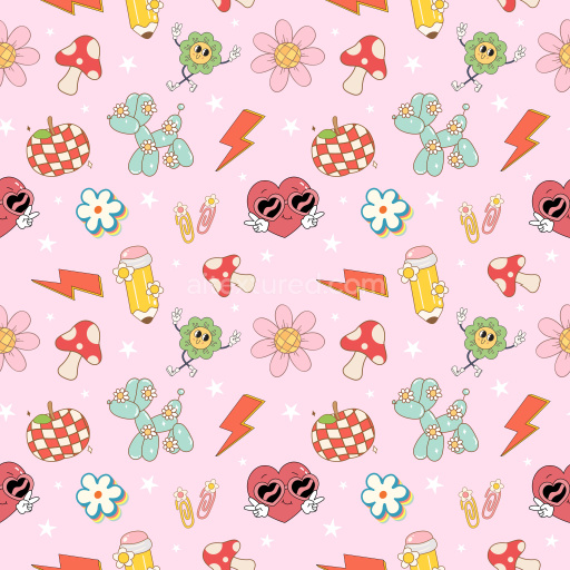 Pattern Bundle - Seamless 3D Pattern PBR Texture Featuring Playful Retro Cartoon Motifs on Pink texture preview
