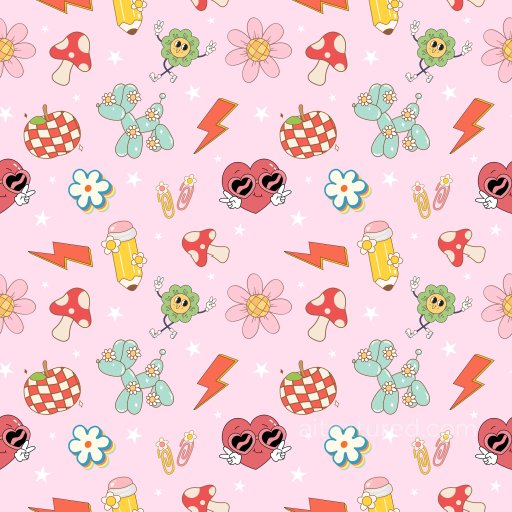 Pattern PBR Texture Featuring Playful Retro Cartoon Motifs on Pink seamless Pattern Bundle PBR texture