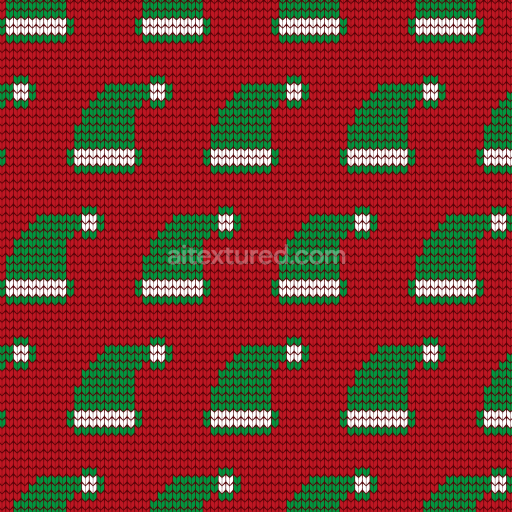 Seamless 3D PBR Digital Paper Texture with Red Knit and Green Santa Hats Pattern