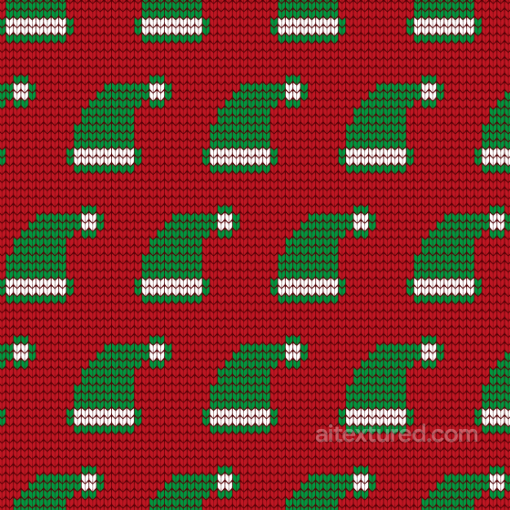 Digital Paper Texture with Red Knit and Green Santa Hats Pattern All Christmas Digital paper texture preview