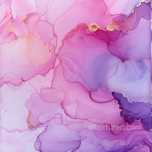 Alcohol Ink PBR Texture Featuring Pink and Purple Fluid Swirls with Gold Veining seamless Alcohol ink PBR texture