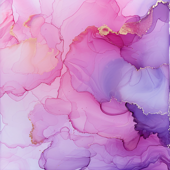 Alcohol Ink Featuring Pink and Purple Fluid Swirls with Gold Veining seamless PBR texture preview