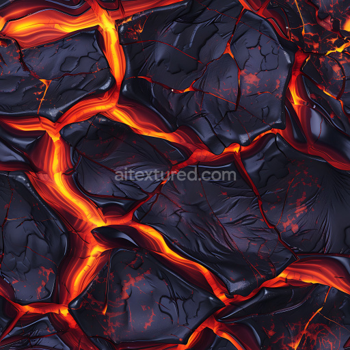 Seamless 3D Cracked Volcanic Lava Rock PBR Texture with Fiery Crevices