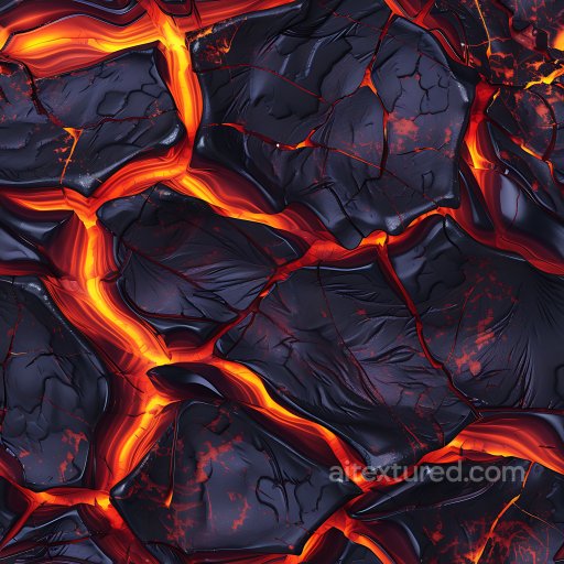 Cracked Volcanic Lava Rock PBR Texture with Fiery Crevices seamless Cracked & Holes PBR texture