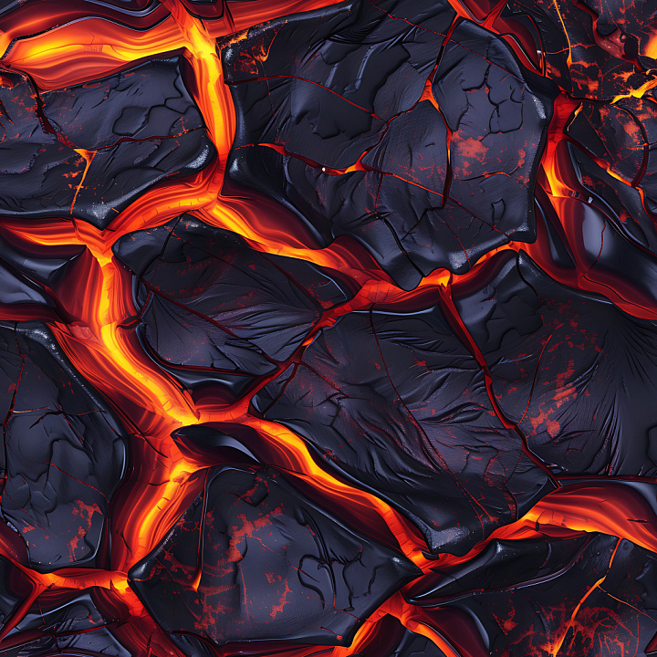 Cracked Volcanic Lava Rock with Fiery Crevices seamless PBR texture preview