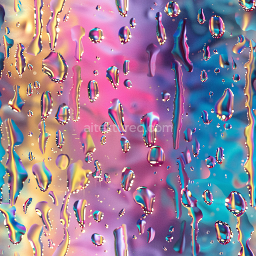 Seamless 3D PBR Texture Featuring Glossy Water Droplets on Vibrant Iridescent Background