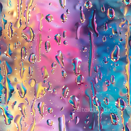 Seamless 3D PBR Texture Featuring Glossy Water Droplets on Vibrant Iridescent Background texture preview