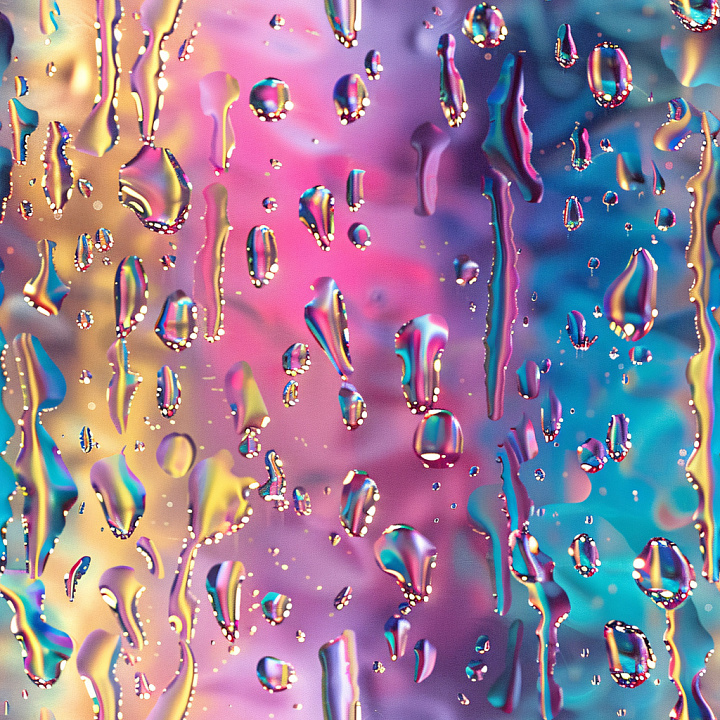 Featuring Glossy Water Droplets on Vibrant Iridescent Background seamless PBR texture preview
