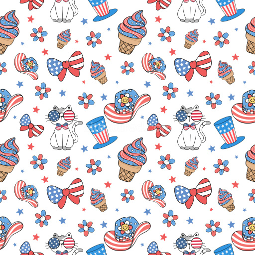 Pattern Bundle - Seamless 3D Pattern PBR Texture Featuring Cute Patriotic Cartoon Icons texture preview