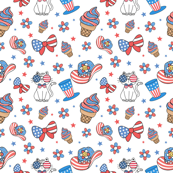 Pattern Featuring Cute Patriotic Cartoon Icons seamless PBR texture preview