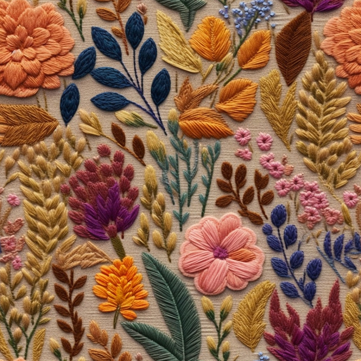 Multicolor Embroidered Floral Fabric seamless PBR texture preview