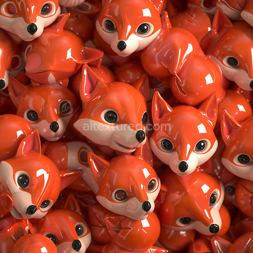 Seamless 3D Inflated PBR Texture of Glossy Red Fox Heads Cluster