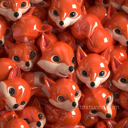 Inflated PBR Texture of Glossy Red Fox Heads Cluster seamless Inflated PBR texture