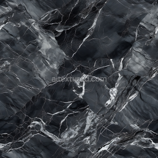 Seamless 3D PBR Texture of Dark Gray and Black Polished Marble with Bold Veins