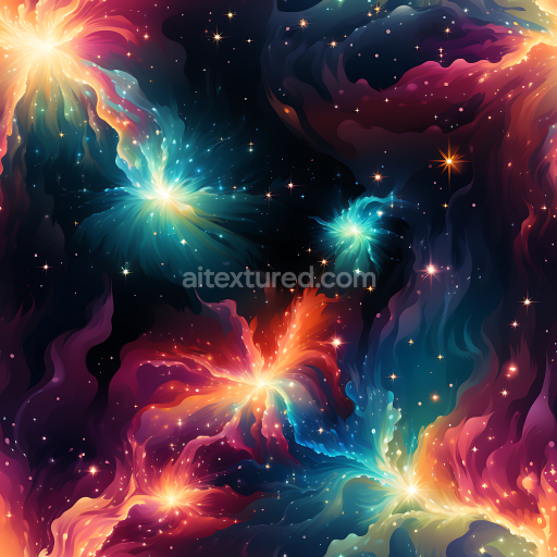 Seamless 3D Space PBR Texture Featuring Vibrant Nebula Clouds and Galaxy Starfield