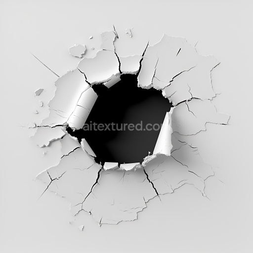 Seamless 3D cracked and holed plaster PBR texture with white chipped edges