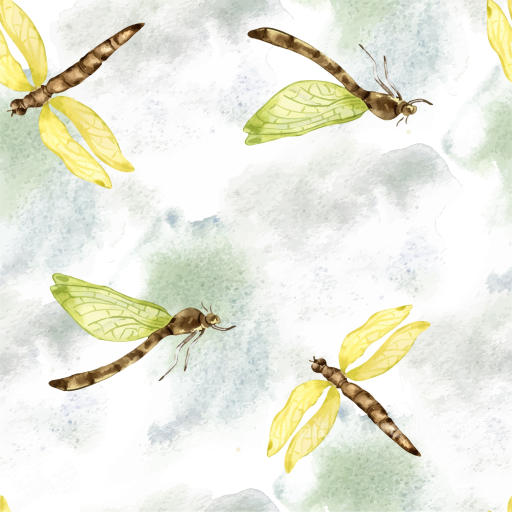 Featuring Watercolor Dragonfly Insect Motifs on Soft Pastel Background seamless Dragonfly PBR texture