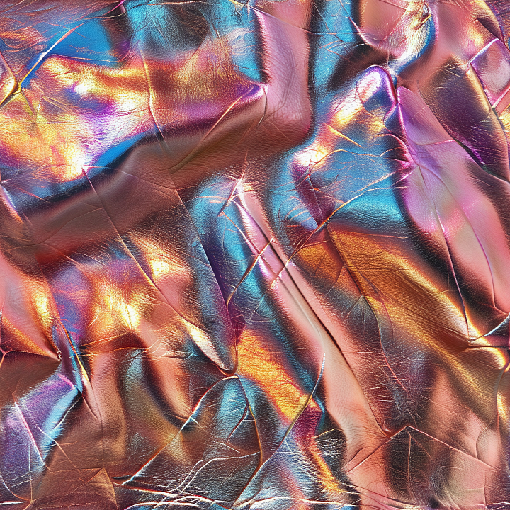 Iridescent Crumpled Leather with Glossy Finish seamless PBR texture preview