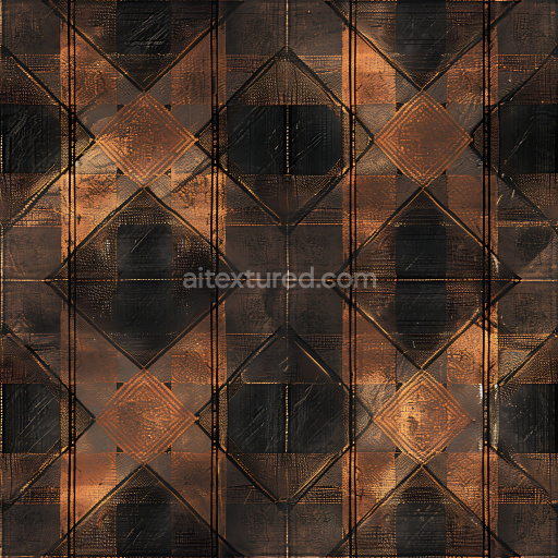 Seamless 3D patterned copper metal PBR texture with plaid diamond design