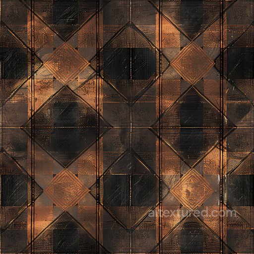 Seamless 3D patterned copper metal PBR texture with plaid diamond design texture preview