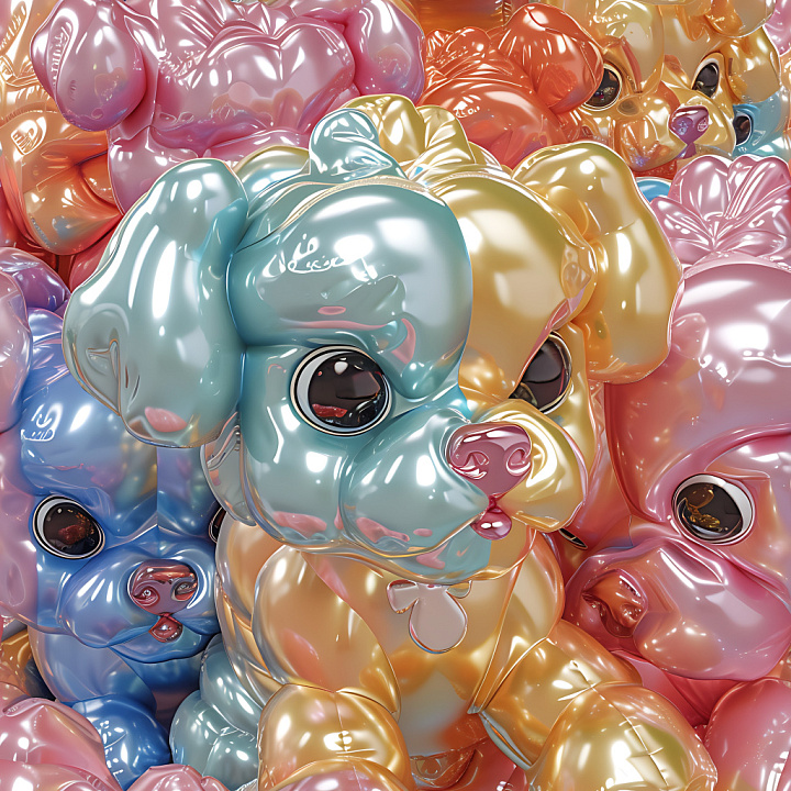 Inflated Featuring Glossy Multicolor Inflated Puppy Forms seamless PBR texture preview