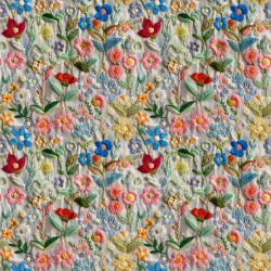 seamless Seamless 3D PBR Embroidered Floral Fabric Texture with Multicolor Flowers texture 8k free download PBR