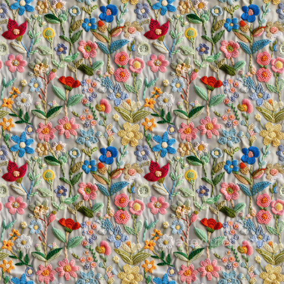 Embroidered Floral Fabric Texture with Multicolor Flowers Embroidered floral texture preview