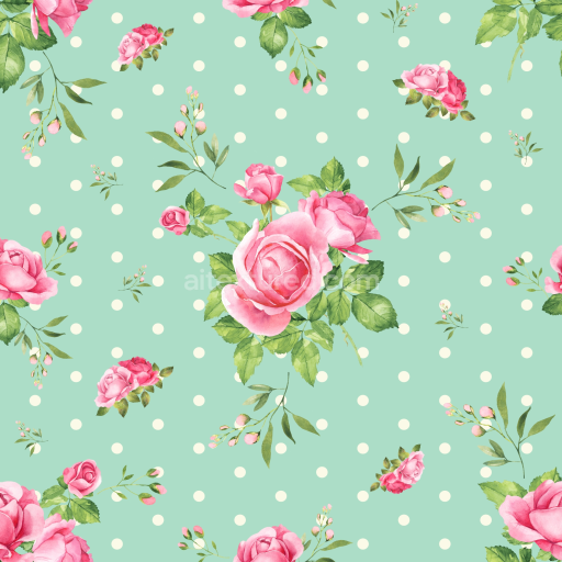 Seamless 3D PBR Floral Fabric Texture Featuring Pink Roses and Polka Dots