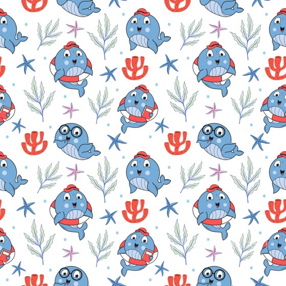 Pattern PBR Texture with Playful Cartoon Whales and Marine Motifs Pattern Bundle texture preview