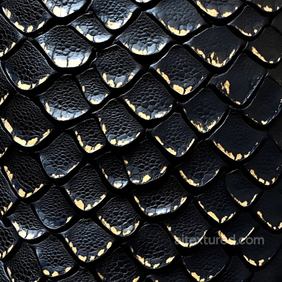 reptilian scale PBR texture with glossy black and gold detailing Skin texture preview
