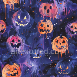 seamless Seamless 3D PBR Texture Featuring Watercolor Halloween Pumpkins in Blue and Orange texture 8k free download PBR