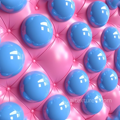 Inflated Glossy Vinyl Texture with Pink Panels and Blue Puffy Bubbles seamless Inflated PBR texture