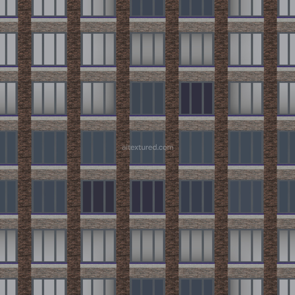 Seamless PBR facade texture featuring brick and windows