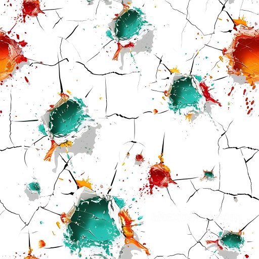 Cracked Paint Texture Featuring Vibrant Colored Holes and Abstract Splash Patterns seamless Cracked & Holes PBR texture