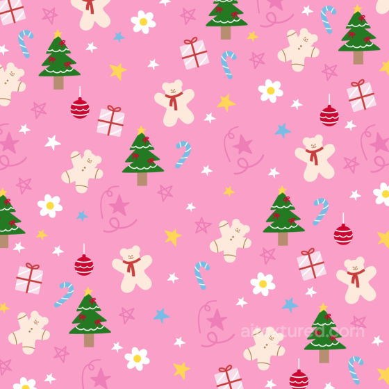 Christmas Pink Festive Pattern Texture with Gingerbread and Trees Christmas Pink texture preview