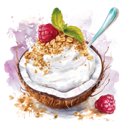 seamless Breakfast Coconut Yogurt Bowl with Granola and Fresh Raspberry Illustration texture 8k free download PBR