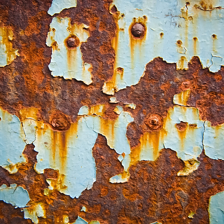 Rusty Metal with Cracked and Peeling Blue Paint seamless PBR texture preview