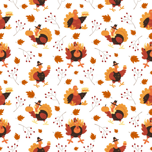 Pattern Bundle - Seamless 3D Pattern PBR Texture with Festive Turkey Motifs and Autumn Leaves texture preview