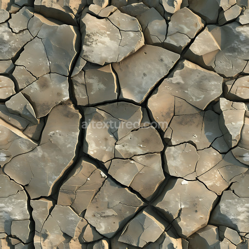 Seamless 3D Cracked Clay Stone Ground PBR Texture with Weathered Surface