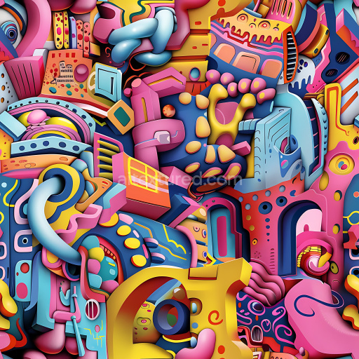 Seamless 3D PBR Graffiti Texture Featuring Abstract Colorful Geometric Patterns