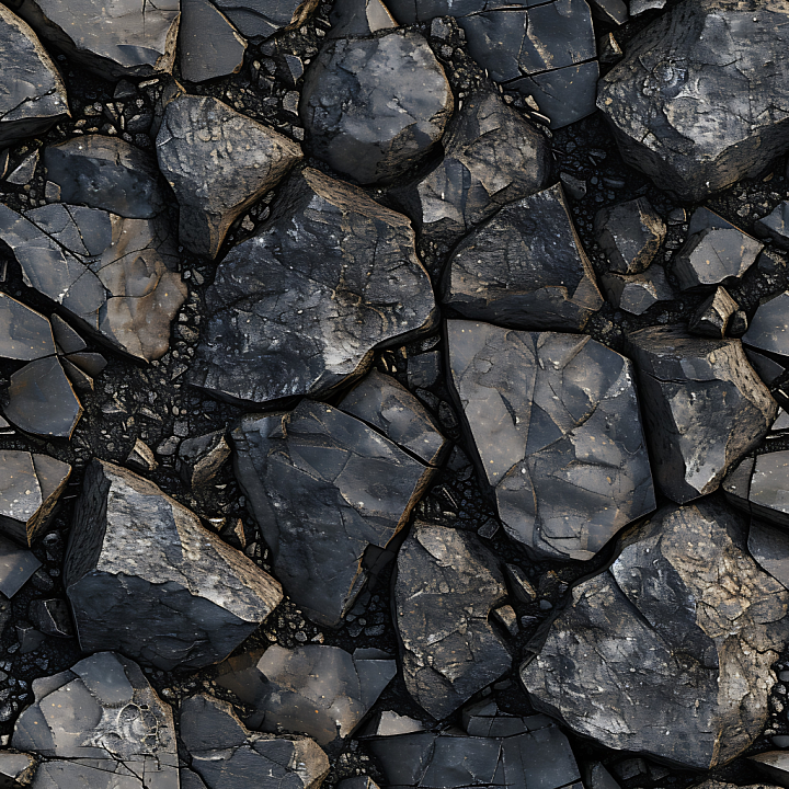 Fractured Basalt Rock Ground With Dark Cracked Stones seamless PBR texture preview