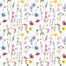 Seamless 3D Pattern PBR Texture Featuring Delicate Watercolor Wildflower Botanicals on White Background texture preview