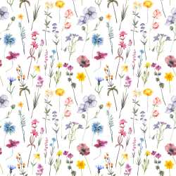 Seamless 3D Pattern PBR Texture Featuring Delicate Watercolor Wildflower Botanicals on Wh… texture preview