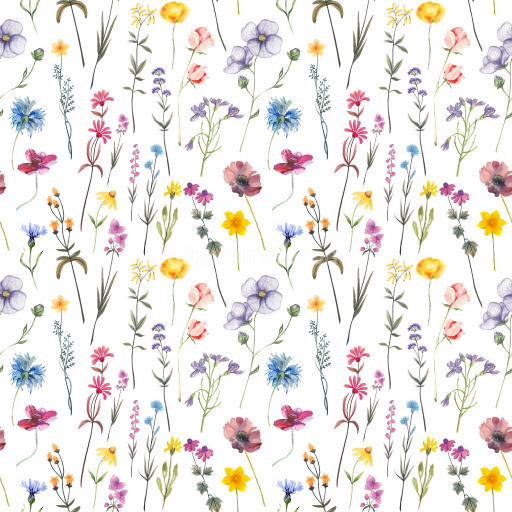 Pattern Bundle - Seamless 3D Pattern PBR Texture Featuring Delicate Watercolor Wildflower Botanicals on Wh… texture preview
