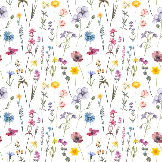 Pattern PBR Texture Featuring Delicate Watercolor Wildflower Botanicals on White Backgrou… Pattern Bundle texture preview