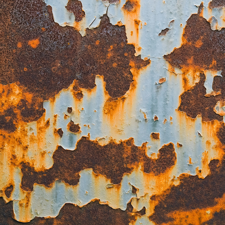 Rusted Metal Featuring Peeling Light Blue Paint and Orange Corrosion seamless PBR texture preview