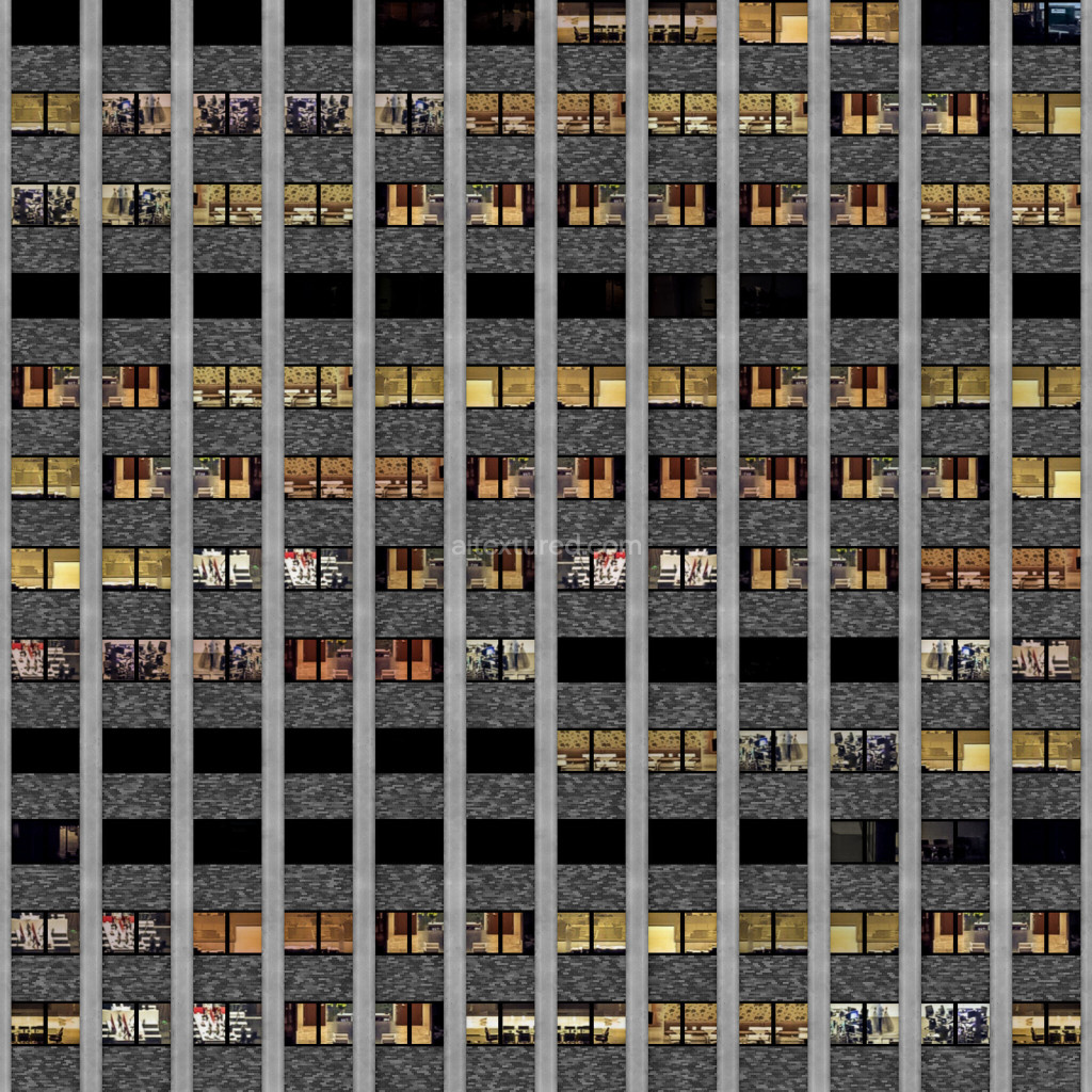 Seamless PBR facade texture featuring concrete and glass elements
