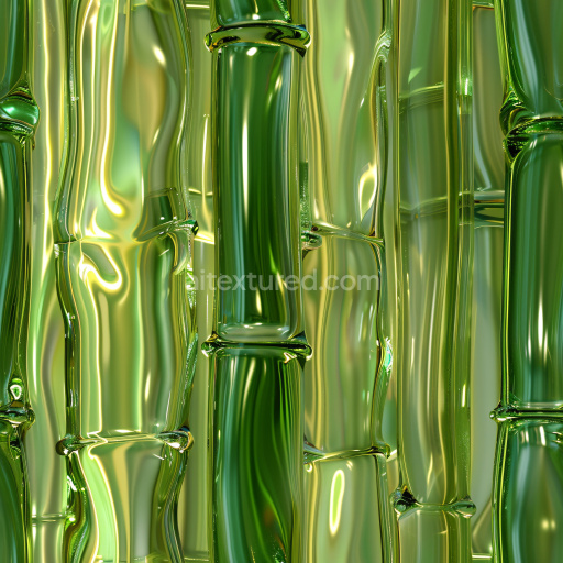 Seamless 3D PBR Texture of Glossy Green Bamboo Stalks with Reflective Surfaces