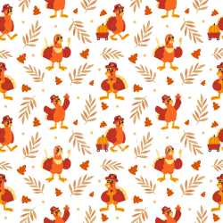 Pattern Bundle - Seamless 3D Pattern PBR Texture Featuring Playful Cartoon Turkeys with Autumn Leaves texture preview